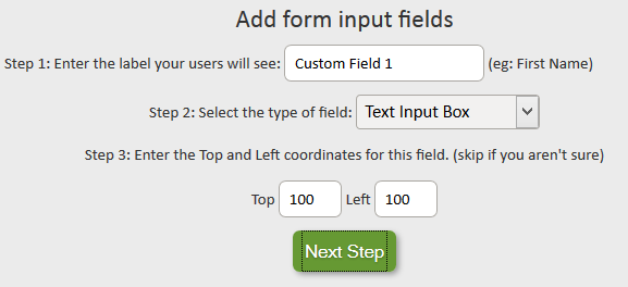 Branded upload form - input field coordinates