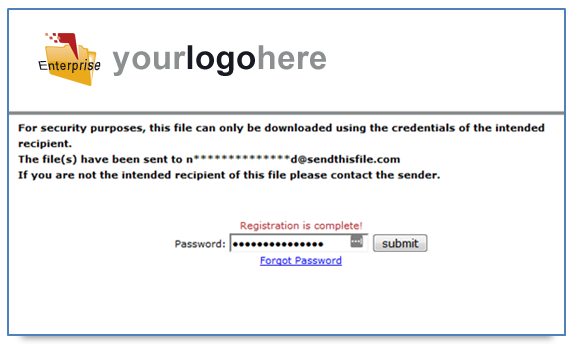 Enterprise Security - Password Protected Downloads - Registration Complete