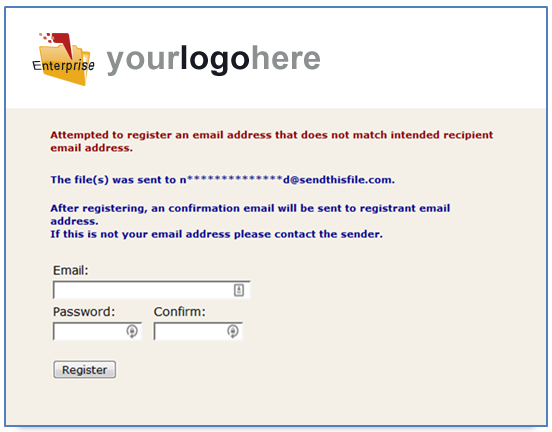 Enterprise Security - Password Protected Downloads - Invalid Recipient Registration